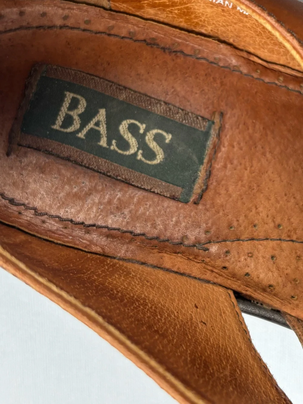 Bass Muzi Loafers British Tan Men’s Size 12 Leather Monk Strap Sandals w/Buckle